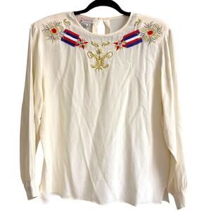 Vintage Adam Douglass Adrianna Papell 100% Silk Embroidered Blouse - Size 14